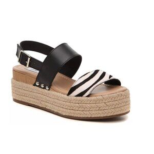 Steve Madden Fifer Espadrille Platform Wedge Sandals Black Zebra Pony Hair 7.5
